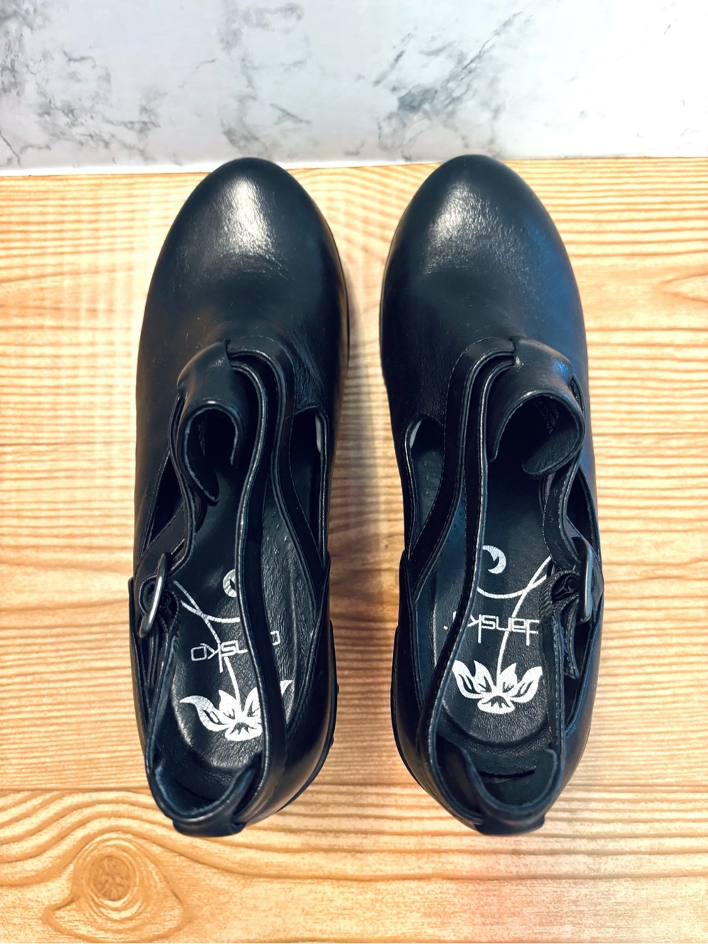 Dansko Franka Platform wedge Clogs Black Leather Size 38 - Picture 6 of 8